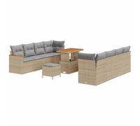 vidaXL Ensemble de canapé de Jardin 11 pièces avec Coussins Beige Poly rotin Gris Clair Design Contemporain résistant aux UV