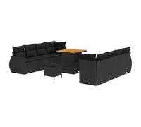 vidaXL Ensemble de canapé de Jardin 11 pièces avec Coussins en Poly rotin Noir d'acacia