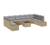 vidaXL Ensemble de Canapé de Jardin 11 Pièces avec Coussins en Rattan Poly Noir
