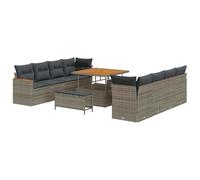 Vidaxl Ensemble De Canapé De Jardin 11 Pièces Avec Coussins Gris Poly Rotin Acacia, Vidaxl Ensemble De Salle À Manger De Jardin 3 Pièces Avec Coussins Gris Poly Rotin Acacia
