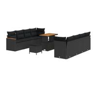 vidaXL Ensemble de canapé de jardin avec coussins Manuellement 11 pcs Noir Poly Rattan