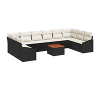 Vidaxl Ensemble De Canapé De Jardin 11 Pièces Avec Coussins Noirs En Rotin Poly