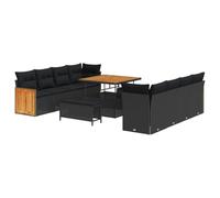 vidaXL Ensemble de canapé de Jardin 11 pièces, avec des Coussins en Poly rotin Noir et en Acacia. Parfait pour Les terrasses et Les Jardins, C'est du mobilier d'extérieur Moderne et Confortable.