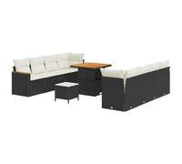 vidaXL Ensemble de canapé de Jardin 11 pièces avec des Coussins Noir et crème, mobilier d'extérieur Anti-UV, Design Moderne et Chic pour aménager Les sièges sur la terrasse et dans Le Salon de Jardin