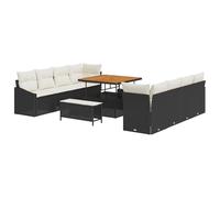 vidaXL Ensemble de canapé de Jardin 11 pièces, Coussins crème Blanc, en Poly Rattan Noir, résistant aux intempéries. Parfait pour Chiller, Ces sièges modulaires sont Top pour Le Salon de terrasse.