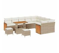 vidaXL Ensemble 12 pièces de canapé de Jardin avec Coussins crème en rotin. Table résistante aux UV, Parfait pour Le Patio ou Le Balcon. Idéal pour Un Espace de Vie Moderne.