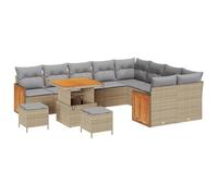 vidaXL Ensemble de Canapé de Jardin de 12 Pièces avec Coussins Beige Rattan Poly Acacia