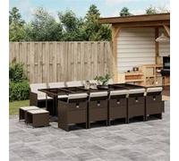 Vidaxl Ensemble À Manger De Jardin Avec Coussins 15 Pcs Marron Rotin