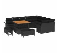 Ensemble de canapé de jardin de 12 pièces avec coussins Noir Poly Rattan Acacia, Canapé de jardin 2 places avec rangement et coussins Noir Poly Rattan, Ensemble de salle à manger de jardin de 3 pièces