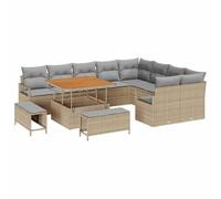vidaXL Ensemble de canapé de Jardin 12 pièces avec Coussins Beiges en Poly rotin et en Acacia. Meubles d'extérieur pour balcons, Salons Modernes, terrasses, et canapés modulaires Confortables.