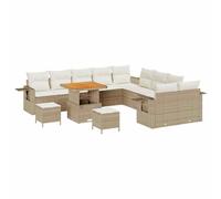 vidaXL Set canapé Jardin 13 pièces avec Coussins Beige Poly rotin Acacia, Set Salle à Manger Jardin 3 pièces avec Coussins Beige Poly rotin Acacia