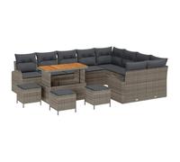 vidaXL Canapé de Jardin de 13 pièces avec Coussins Gris en Poly Rattan et Acacia