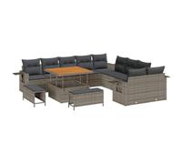 vidaXL Ensemble de canapés de Jardin 13 pièces avec Coussins en Gris Poly-Rattan Acacia, Ensemble de Repas de Jardin 3 pièces avec Coussins en Gris Poly-Rattan Acacia