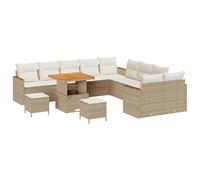 vidaXL Ensemble de canapé de Jardin 13 pièces avec Coussins en Poly rotin Beige Acacia