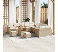 Vidaxl Ensemble De Canapé De Jardin 13 Pièces Avec Coussins En Poly Rotin Beige Acacia, Vidaxl Ensemble De Jardin 3 Pièces Avec Coussins En Poly Rotin Beige Acacia