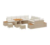 vidaXL Ensemble de canapé de Jardin 13 pièces avec Coussins en rotin Poly Beige Acacia