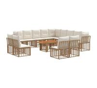 vidaXL Ensemble de canapé de Jardin 14 pc Blanc Naturel et Crème