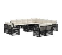 vidaXL Ensemble de canapé de Jardin 14 pc Noir et Blanc crème