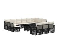 vidaXL Ensemble de canapé de Jardin 14 pc Noir et Blanc crème