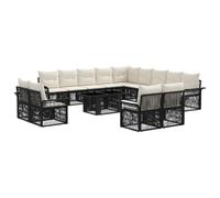vidaXL Ensemble de canapé de Jardin 14 pc Noir et Blanc crème