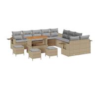 Ensemble De Canapé De Jardin Vidaxl 14 Pièces Avec Coussins Beige En Poly Rattan Acacia, Ensemble De Salle À Manger De Jardin Vidaxl 4 Pièces Avec Coussins Beige En Poly Rattan Acacia