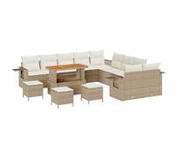vidaXL Ensemble de Canapé de Jardin Modular 14 Pièces avec Coussins Beige Rattan Poly Acacia