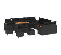 vidaXL Ensemble de canapé de Jardin 14 pcs Noir Poly rotin, Salon de Jardin et terrasse, Ensemble Moderne, mobilier modulable en Acacia, Assise Chic pour Votre Patio