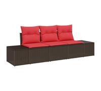 vidaXL Ensemble de canapé de Jardin 3 pc Marron et Rouge polyrotin | Sections faciles à reconfigurer pour des agencements flexibles , Matériaux robustes pour faire face aux éléments , Coussins