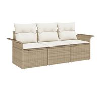 vidaXL Ensemble de Canapé de Jardin 3 Pièces avec Coussins Beige Poly Rattan