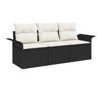 vidaXL Ensemble de canapé de Jardin 3 pièces avec Coussins en rotin Poly Noir