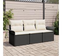 Vidaxl Ensemble De Canapé De Jardin 3 Pièces Avec Coussins Noir Poly Rattan, Vidaxl Canapé De Jardin 2 Places Avec Rangement & Coussins Noir Poly Rattan