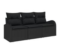 Vidaxl Ensemble De Canapé De Jardin 3 Pièces Avec Coussins Noir Rotin Poly Noir