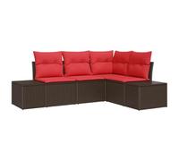 vidaXL Ensemble de canapé de Jardin 4 pc Marron et Rouge polyrotin