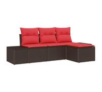vidaXL Ensemble de canapé de Jardin 4 pc Marron et Rouge polyrotin | Tu peux l'agencer comme tu veux pour ton espace, Fabriqué avec des matériaux qui résistent aux UV, idéal pour l'extérieur,