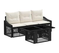 vidaXL Ensemble de canapé de Jardin 4 pc Noir et Blanc crème polyrotin