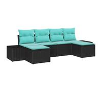 vidaXL Ensemble de canapé de Jardin 4 pc Noir et Turquoise polyrotin