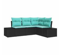 vidaXL Ensemble de canapé de Jardin 4 pc Noir et Turquoise polyrotin | Disposition personnalisable pour s'adapter à tout espace, Ok pour toutes les conditions extérieures, Hyper faciles à nettoyer
