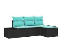 vidaXL Ensemble de canapé de Jardin 4 pc Noir et Turquoise polyrotin | S'adapte super bien à votre espace, Fabriqué avec des matériaux qui supportent les UV et l'eau, Sofy et agréables