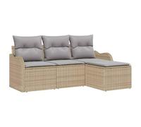 vidaXL Ensemble de canapé de Jardin 4 pcs Beige Poly rotin, Salon de Jardin et terrasse, canapé modulaire Moderne, sièges durables, Pieds Ajustables, détente extérieure, Meubles de véranda