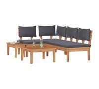 vidaXL Ensemble de canapé de Jardin 4 pcs Marron et Gris, Canapé de Jardin Moderne, Ensemble Lounge extérieur, Meubles en Teck, sièges relaxants, Coussins en Mousse