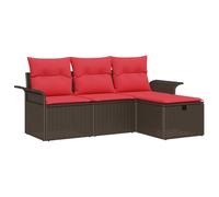 vidaXL Ensemble de canapé de Jardin 4 pcs Marron et Rouge polyrotin, Canapé modulable de Jardin et terrasse, résistant, canapé rectangulaire léger en rotin, avec Rangement