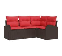 vidaXL Ensemble de canapé de Jardin 4 pcs Marron et Rouge polyrotin, Salon de Jardin et terrasse, canapés modulables, en rotin, Ensemble extérieur, Coin Lounge tissé