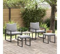vidaXL Mobilier de Jardin Autre 4 pcs Noir 61 x 72,5 x 71 cm Acier, Balcon, Rectangulaire, Moderne, Résistant, Accueille du Monde, Design Minimal, pour Détente en Plein Air, Vue Nature