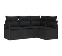 Ensemble de canapés de jardin 4 pièces avec coussins Noir Poly Rattan, Canapé 2 places de jardin avec coussins Noir Poly 3346363