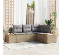 Vidaxl Ensemble De Canapé De Jardin 4 Pièces Avec Coussins Beige Rattan Synthétique Acacia Beige