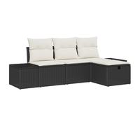 Vidaxl Ensemble De Canapé De Jardin 4 Pièces Avec Coussins En Rotin Noir Noir