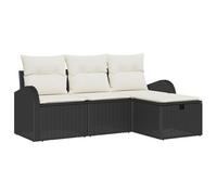 Vidaxl Ensemble De Canapé De Jardin 4 Pièces Avec Coussins Noir Poly Rattan Noir