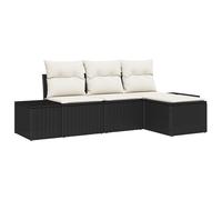 Vidaxl Ensemble De Canapé De Jardin 4 Pièces Avec Coussins Noir Poly Rattan Noir