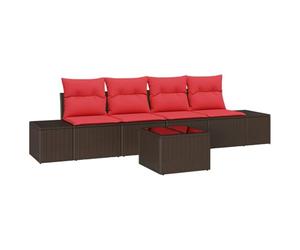 vidaXL Ensemble de canapé de Jardin 5 pc Beige et Rouge polyrotin | Peut être réarrangé pour une assise polyvalente, Matériaux robustes pour utilisation en extérieur, Marron avec des coussins