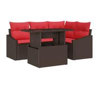 vidaXL Ensemble de canapé de Jardin 5 pc Marron et Rouge polyrotin